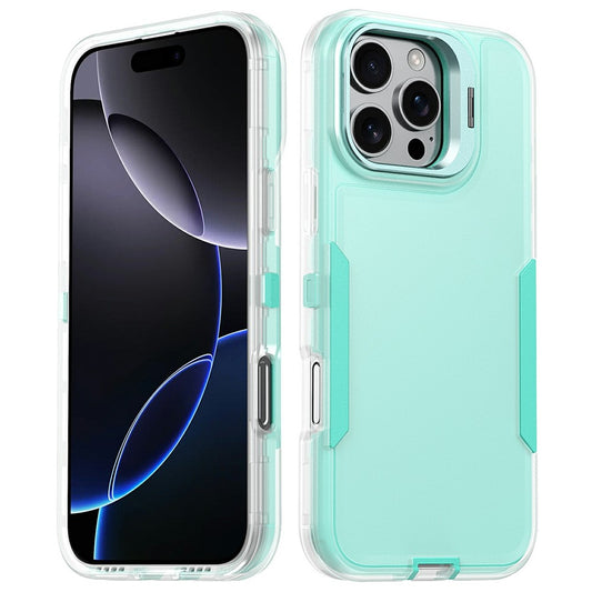 For iPhone 16 Pro Max Case TPU + PC Hybrid Phone Cover with Alloy Lens Frame Kickstand