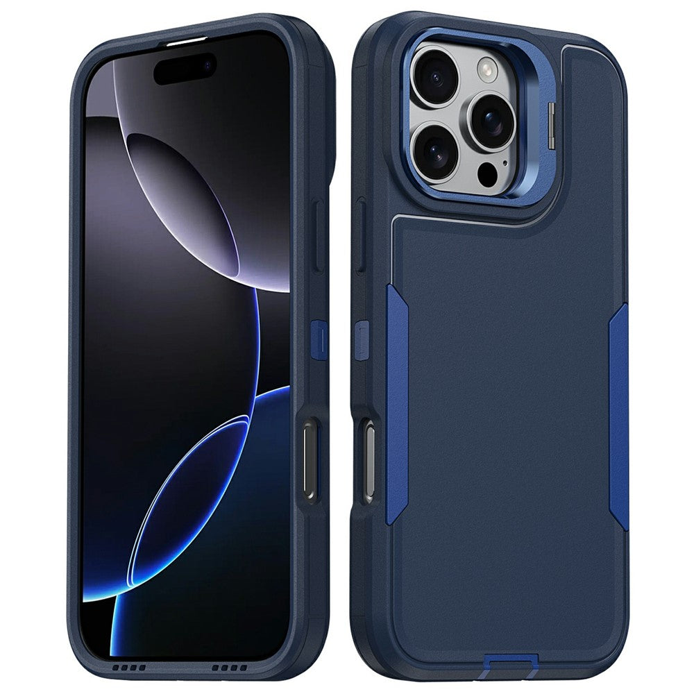 For iPhone 16 Pro Max Case TPU + PC Hybrid Phone Cover with Alloy Lens Frame Kickstand