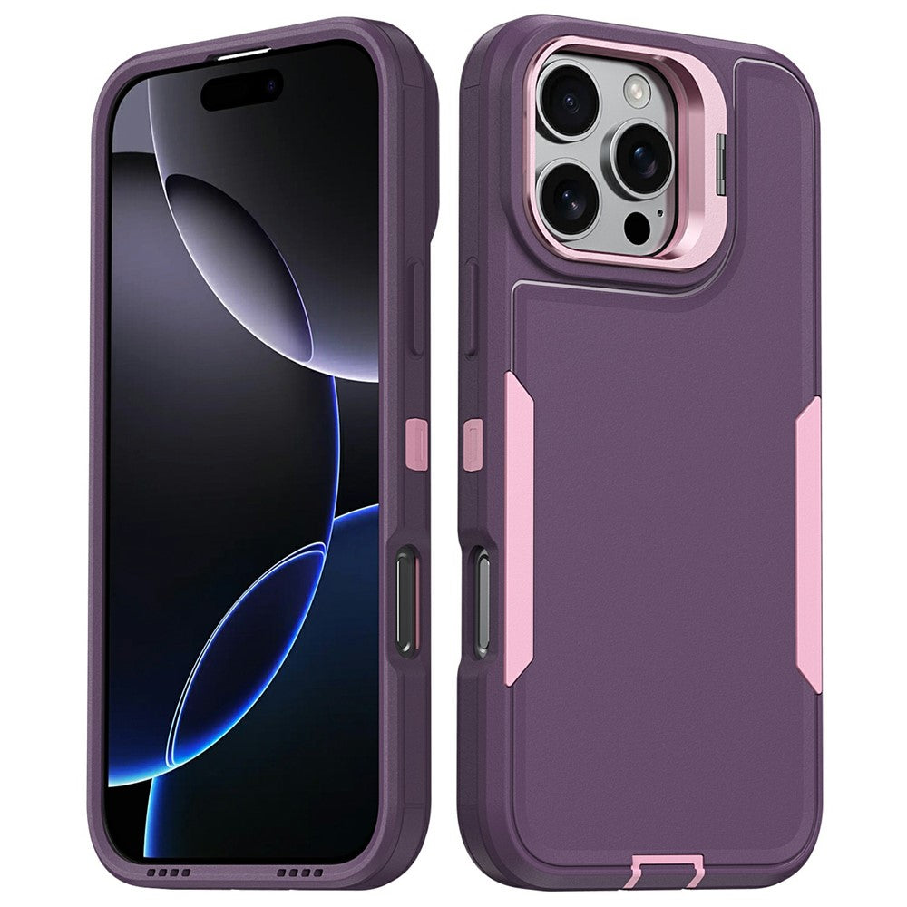 For iPhone 16 Pro Max Case TPU + PC Hybrid Phone Cover with Alloy Lens Frame Kickstand