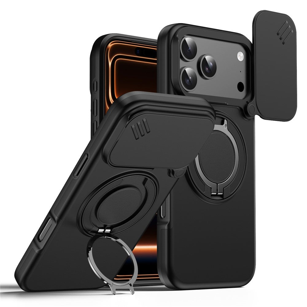 For iPhone 17 Pro Max Magnetic Case Ring Kickstand Slide Camera Cover TPU PC Hybrid Phone Shell