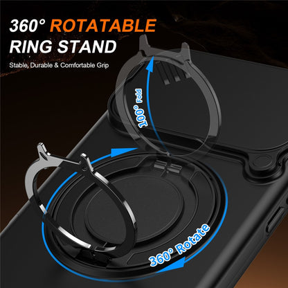 For iPhone 17 Pro Max Magnetic Case Ring Kickstand Slide Camera Cover TPU PC Hybrid Phone Shell
