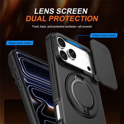 For iPhone 17 Pro Max Magnetic Case Ring Kickstand Slide Camera Cover TPU PC Hybrid Phone Shell