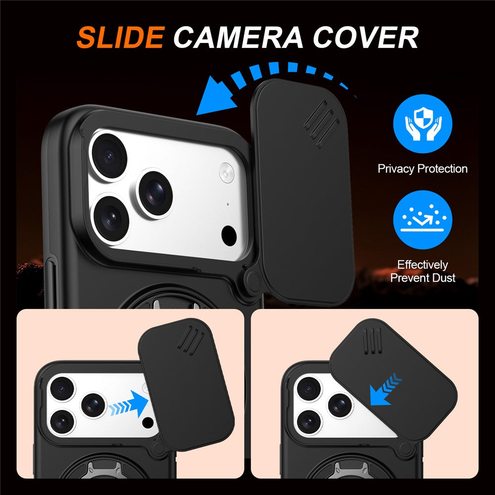 For iPhone 17 Pro Max Magnetic Case Ring Kickstand Slide Camera Cover TPU PC Hybrid Phone Shell
