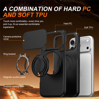 For iPhone 17 Pro Max Magnetic Case Ring Kickstand Slide Camera Cover TPU PC Hybrid Phone Shell