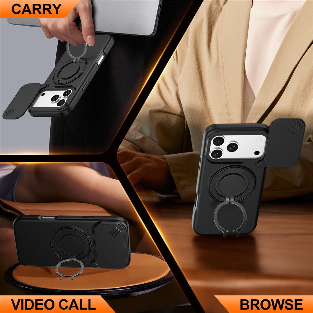 For iPhone 17 Pro Max Magnetic Case Ring Kickstand Slide Camera Cover TPU PC Hybrid Phone Shell