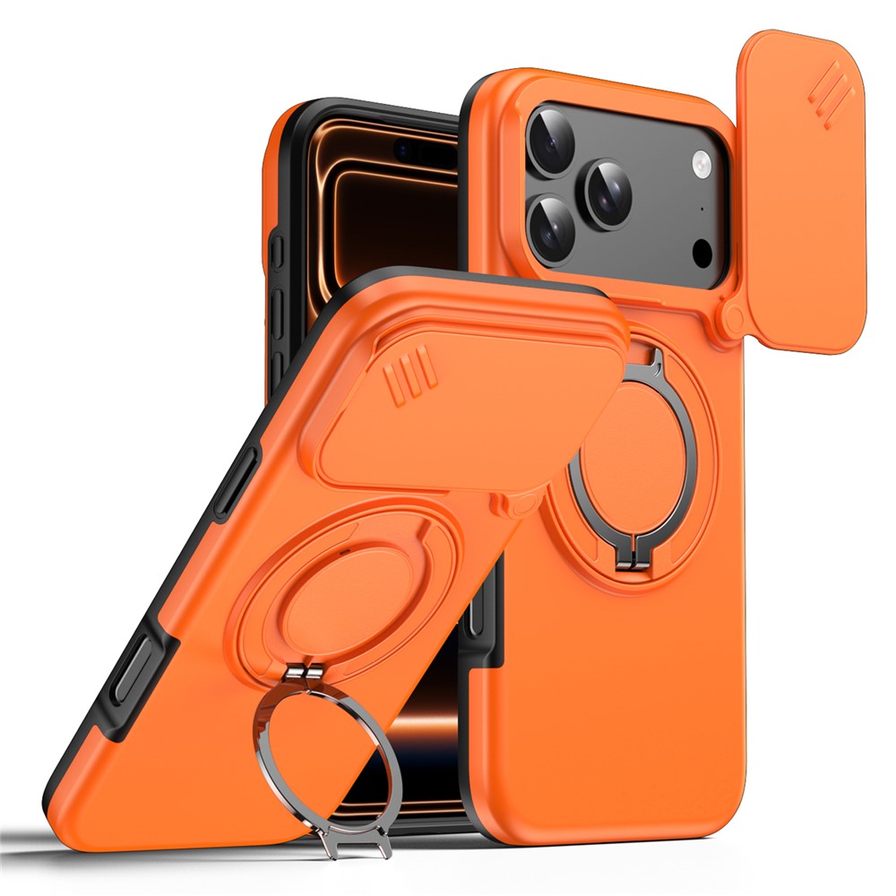For iPhone 17 Pro Max Magnetic Case Ring Kickstand Slide Camera Cover TPU PC Hybrid Phone Shell