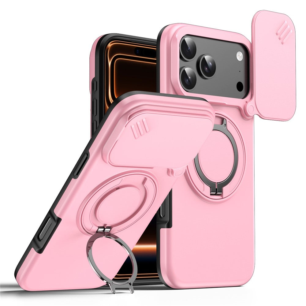 For iPhone 17 Pro Max Magnetic Case Ring Kickstand Slide Camera Cover TPU PC Hybrid Phone Shell