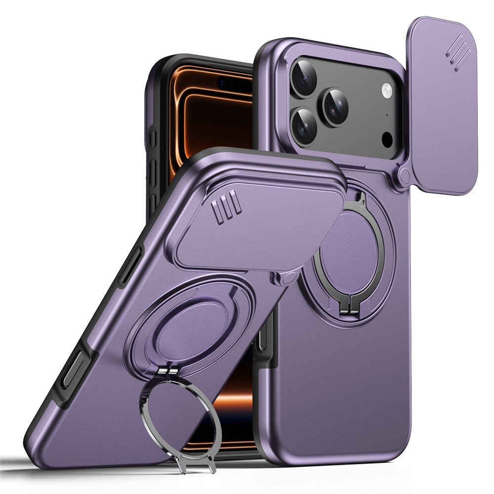 For iPhone 17 Pro Max Magnetic Case Ring Kickstand Slide Camera Cover TPU PC Hybrid Phone Shell