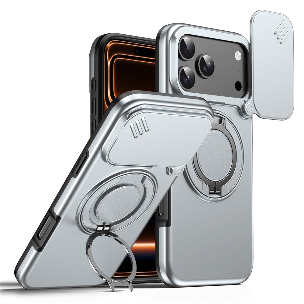 For iPhone 17 Pro Max Magnetic Case Ring Kickstand Slide Camera Cover TPU PC Hybrid Phone Shell