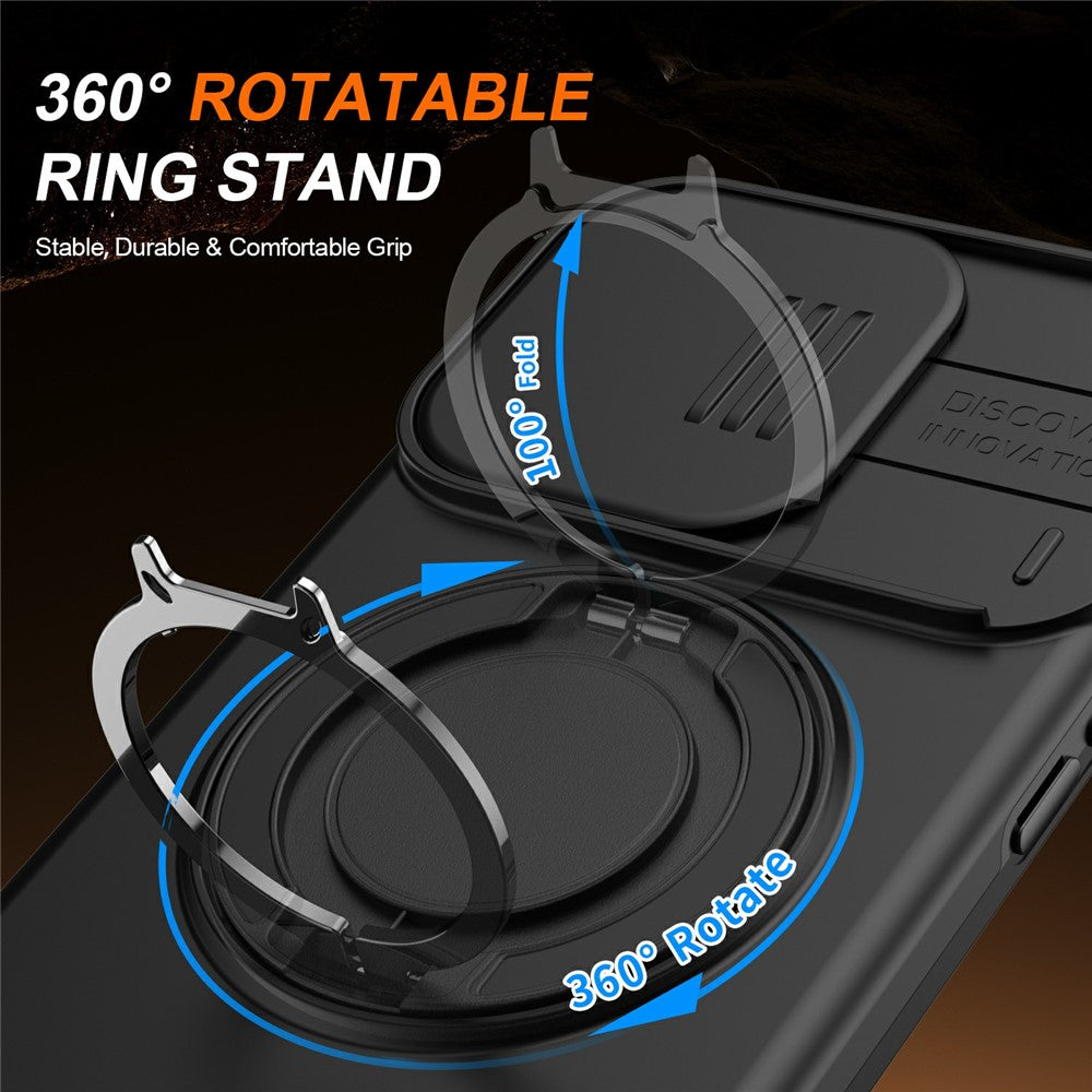 For iPhone 15 Pro Max Magnetic Case Ring Kickstand Slide Camera Cover TPU PC Hybrid Phone Shell