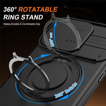 For iPhone 15 Pro Max Magnetic Case Ring Kickstand Slide Camera Cover TPU PC Hybrid Phone Shell