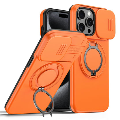 For iPhone 15 Pro Max Magnetic Case Ring Kickstand Slide Camera Cover TPU PC Hybrid Phone Shell