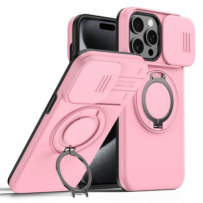 For iPhone 15 Pro Max Magnetic Case Ring Kickstand Slide Camera Cover TPU PC Hybrid Phone Shell