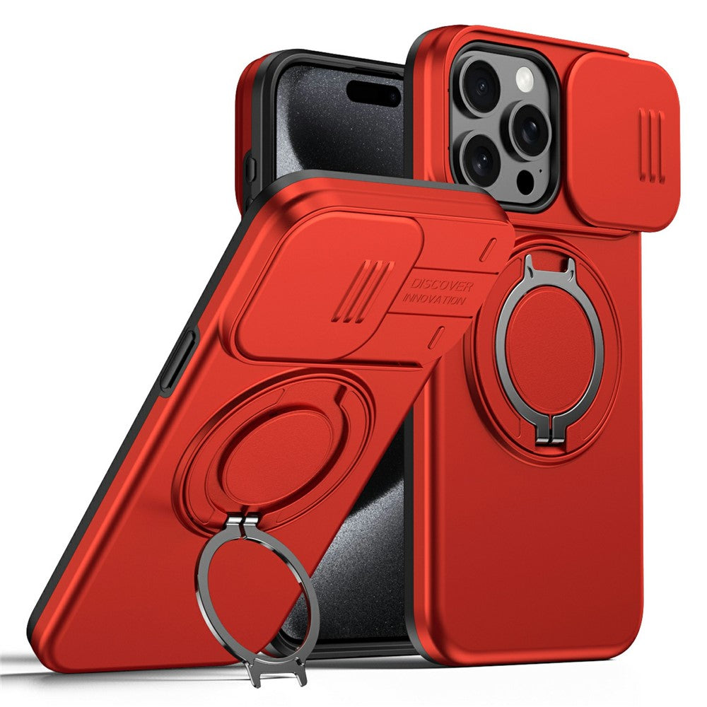 For iPhone 15 Pro Max Magnetic Case Ring Kickstand Slide Camera Cover TPU PC Hybrid Phone Shell