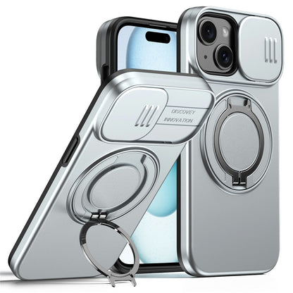 Magnetic Case For iPhone 15 Plus  /  14 Plus Ring Kickstand Slide Camera Cover TPU PC Hybrid Phone Shell