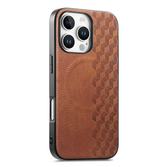 For iPhone 16 Pro / iPhone 16 Pro Max Magnetic Phone Case with Grid Pattern Protective PU Leather + PC Cover