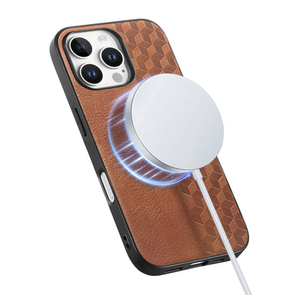 For iPhone 16 Pro / iPhone 16 Pro Max Magnetic Phone Case with Grid Pattern Protective PU Leather + PC Cover