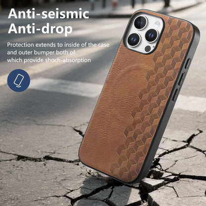 For iPhone 16 Pro / iPhone 16 Pro Max Magnetic Phone Case with Grid Pattern Protective PU Leather + PC Cover