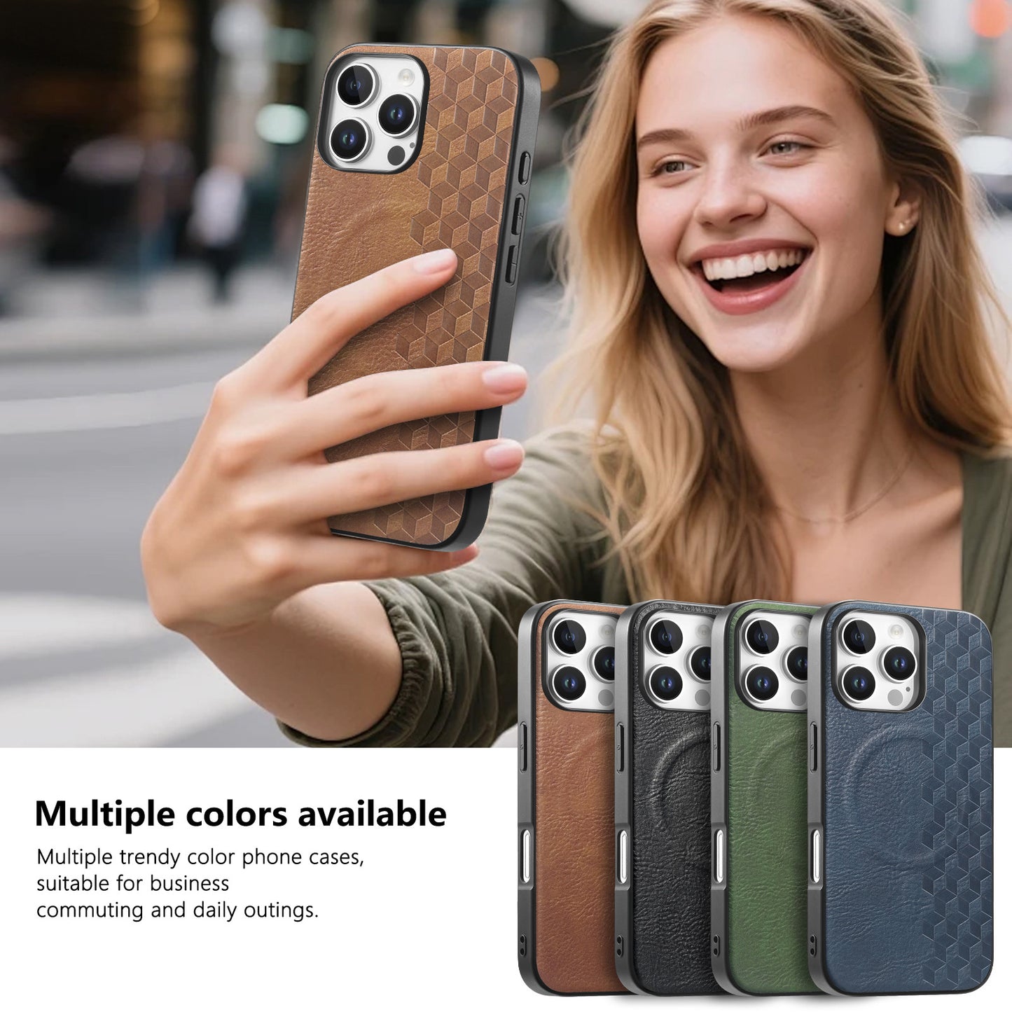 For iPhone 16 Pro / iPhone 16 Pro Max Magnetic Phone Case with Grid Pattern Protective PU Leather + PC Cover