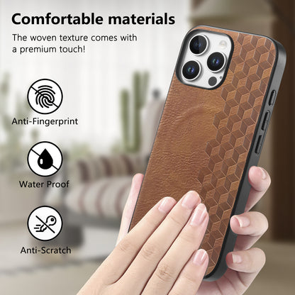 For iPhone 16 Pro / iPhone 16 Pro Max Magnetic Phone Case with Grid Pattern Protective PU Leather + PC Cover