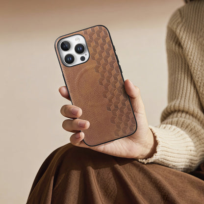 For iPhone 16 Pro / iPhone 16 Pro Max Magnetic Phone Case with Grid Pattern Protective PU Leather + PC Cover