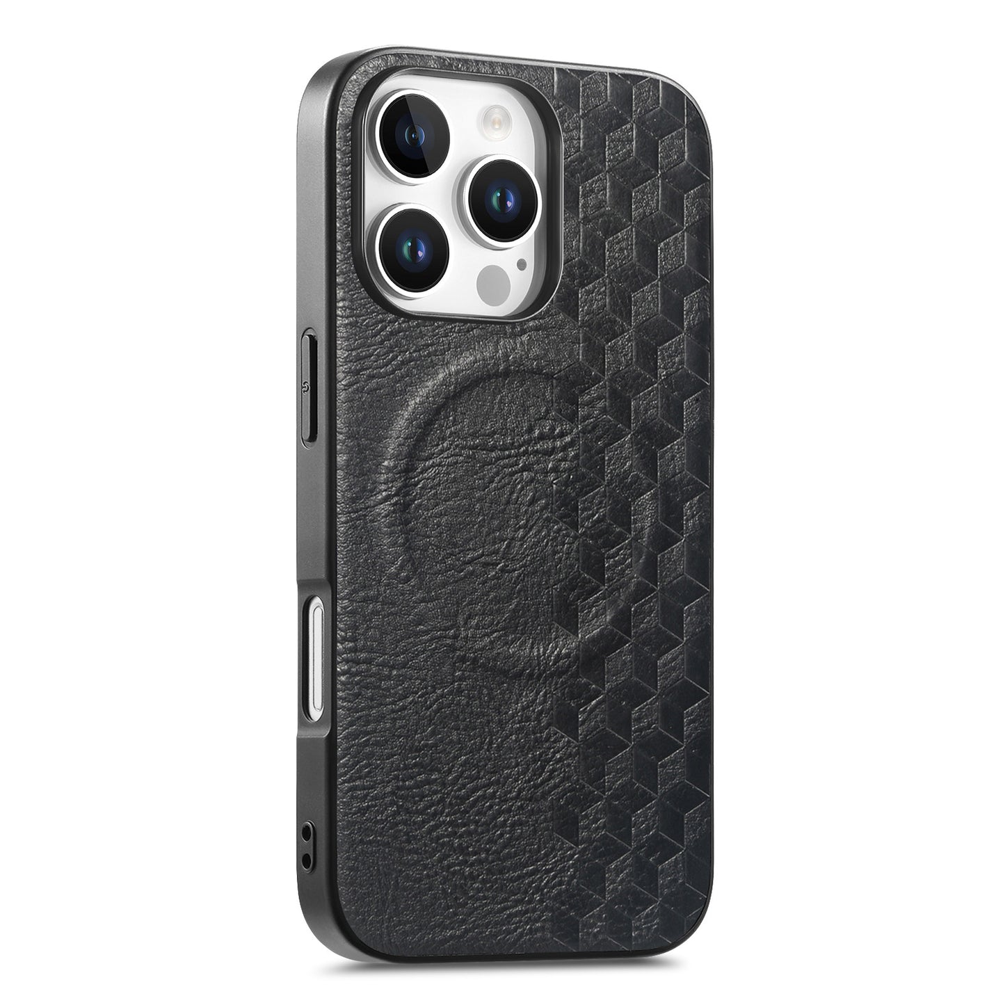 For iPhone 16 Pro / iPhone 16 Pro Max Magnetic Phone Case with Grid Pattern Protective PU Leather + PC Cover