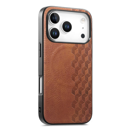 For iPhone 17 Pro Magnetic Phone Case with Grid Pattern Protective PU Leather + PC Cover