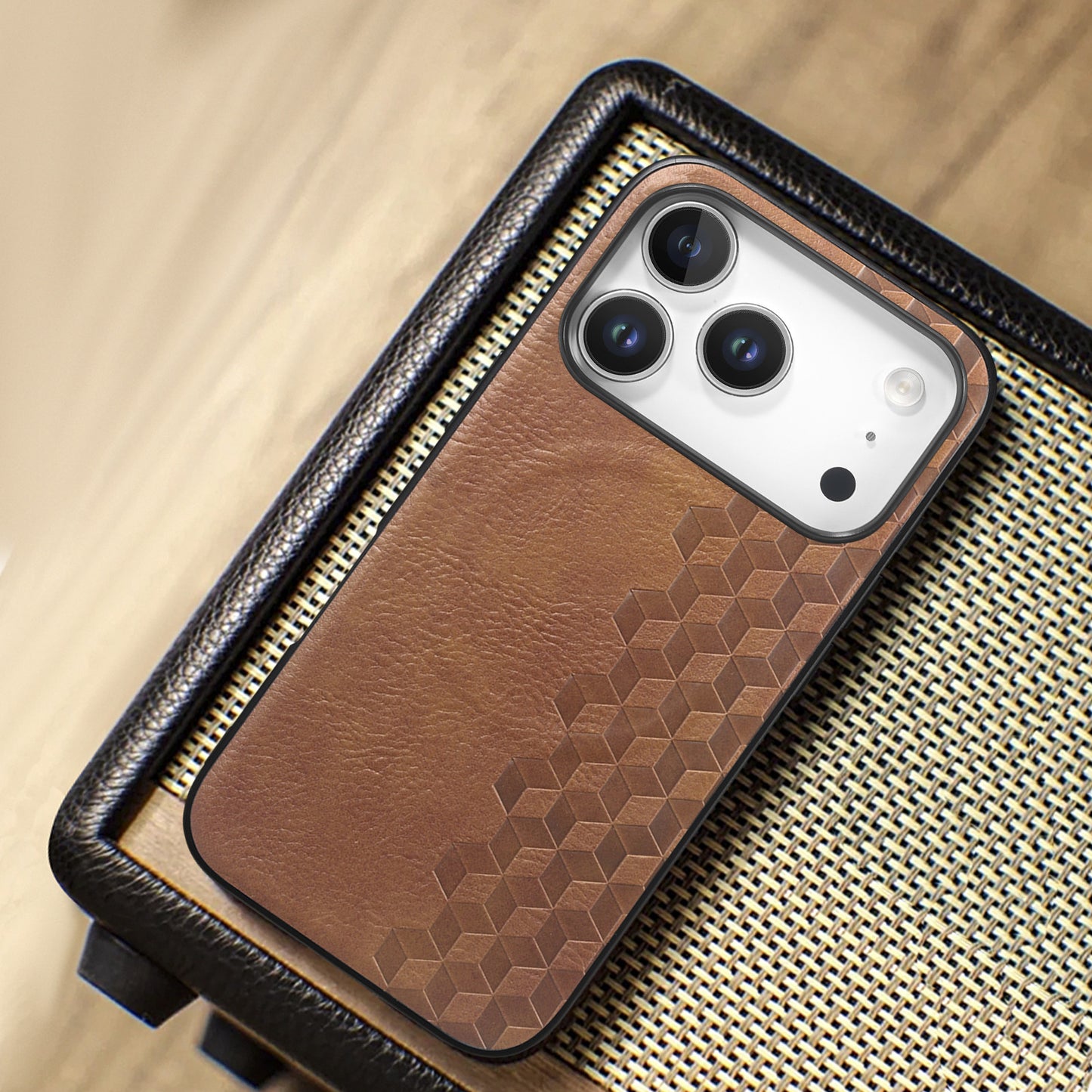 For iPhone 17 Pro Magnetic Phone Case with Grid Pattern Protective PU Leather + PC Cover