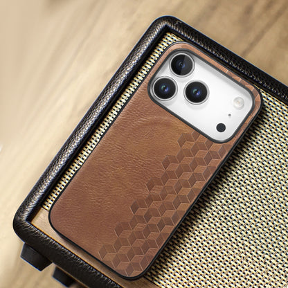 For iPhone 17 Pro Magnetic Phone Case with Grid Pattern Protective PU Leather + PC Cover