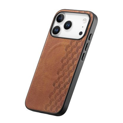 For iPhone 17 Pro Magnetic Phone Case with Grid Pattern Protective PU Leather + PC Cover