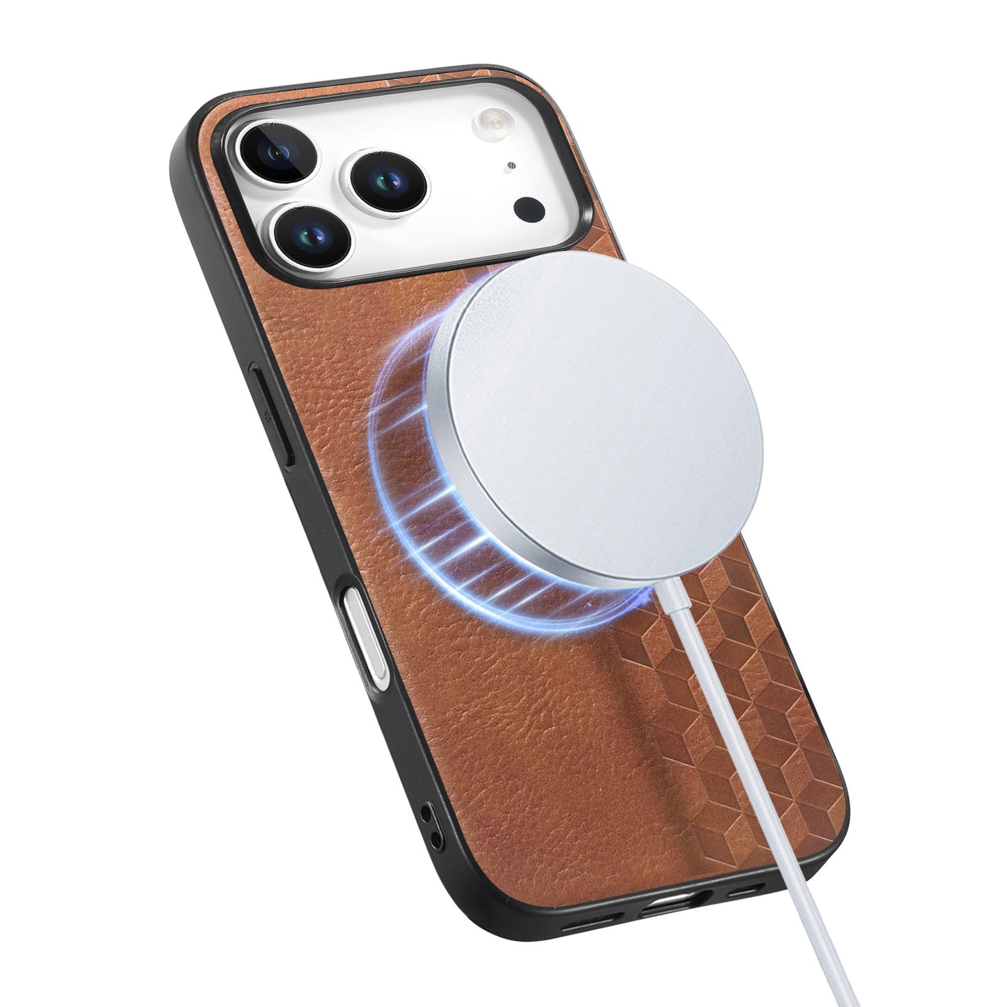 For iPhone 17 Pro Magnetic Phone Case with Grid Pattern Protective PU Leather + PC Cover