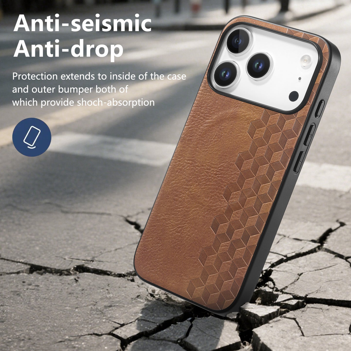 For iPhone 17 Pro Magnetic Phone Case with Grid Pattern Protective PU Leather + PC Cover