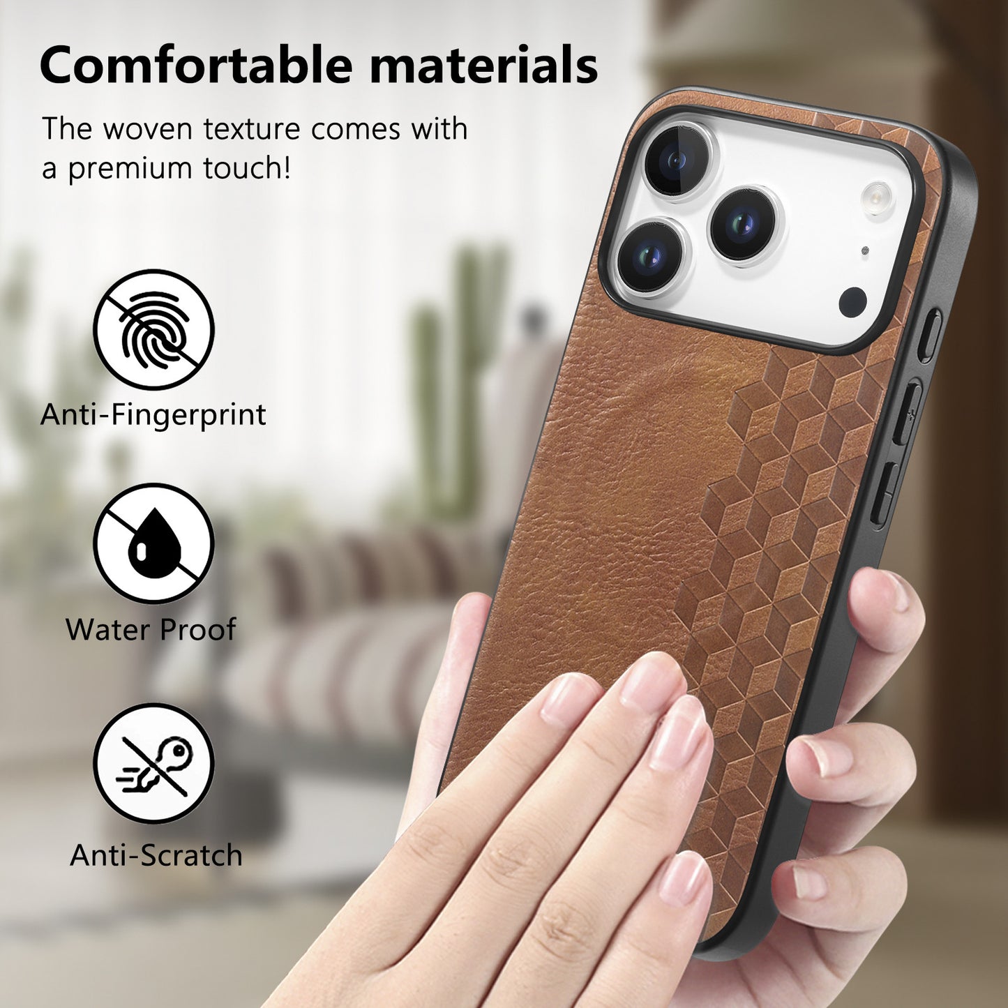 For iPhone 17 Pro Magnetic Phone Case with Grid Pattern Protective PU Leather + PC Cover