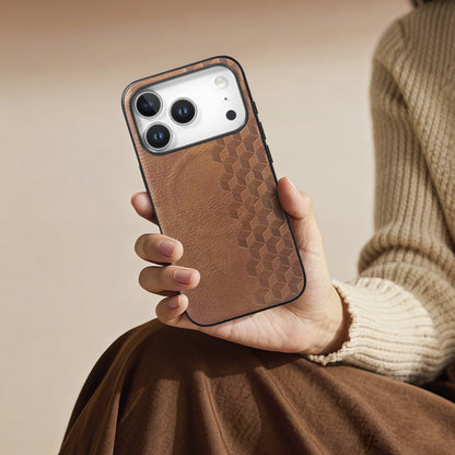 For iPhone 17 Pro Magnetic Phone Case with Grid Pattern Protective PU Leather + PC Cover