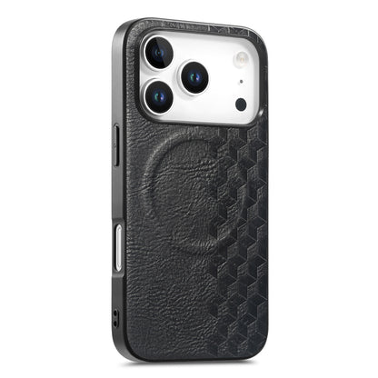 For iPhone 17 Pro Magnetic Phone Case with Grid Pattern Protective PU Leather + PC Cover