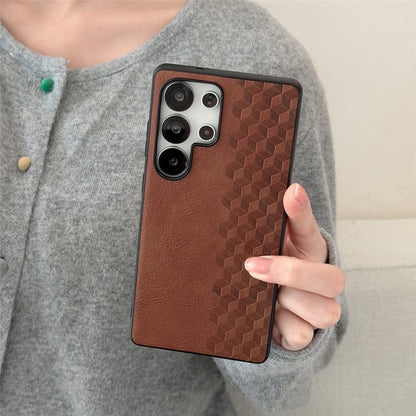 For Samsung Galaxy S26 Ultra Magnetic Phone Case with Grid Pattern Protective PU Leather + PC Cover