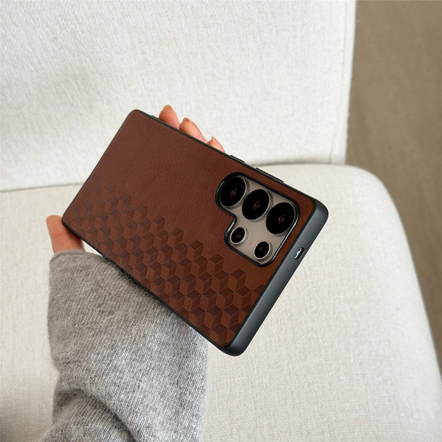For Samsung Galaxy S26 Ultra Magnetic Phone Case with Grid Pattern Protective PU Leather + PC Cover