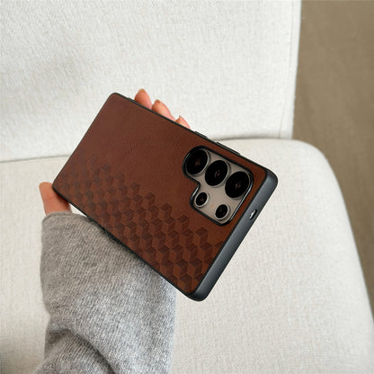 For Samsung Galaxy S26 Ultra Magnetic Phone Case with Grid Pattern Protective PU Leather + PC Cover