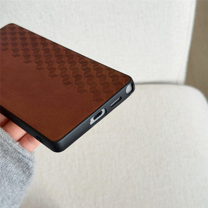 For Samsung Galaxy S26 Ultra Magnetic Phone Case with Grid Pattern Protective PU Leather + PC Cover