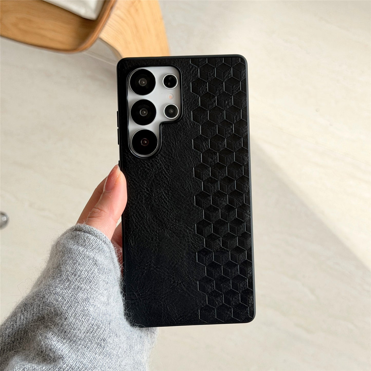 For Samsung Galaxy S26 Ultra Magnetic Phone Case with Grid Pattern Protective PU Leather + PC Cover
