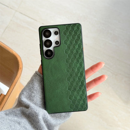For Samsung Galaxy S26 Ultra Magnetic Phone Case with Grid Pattern Protective PU Leather + PC Cover