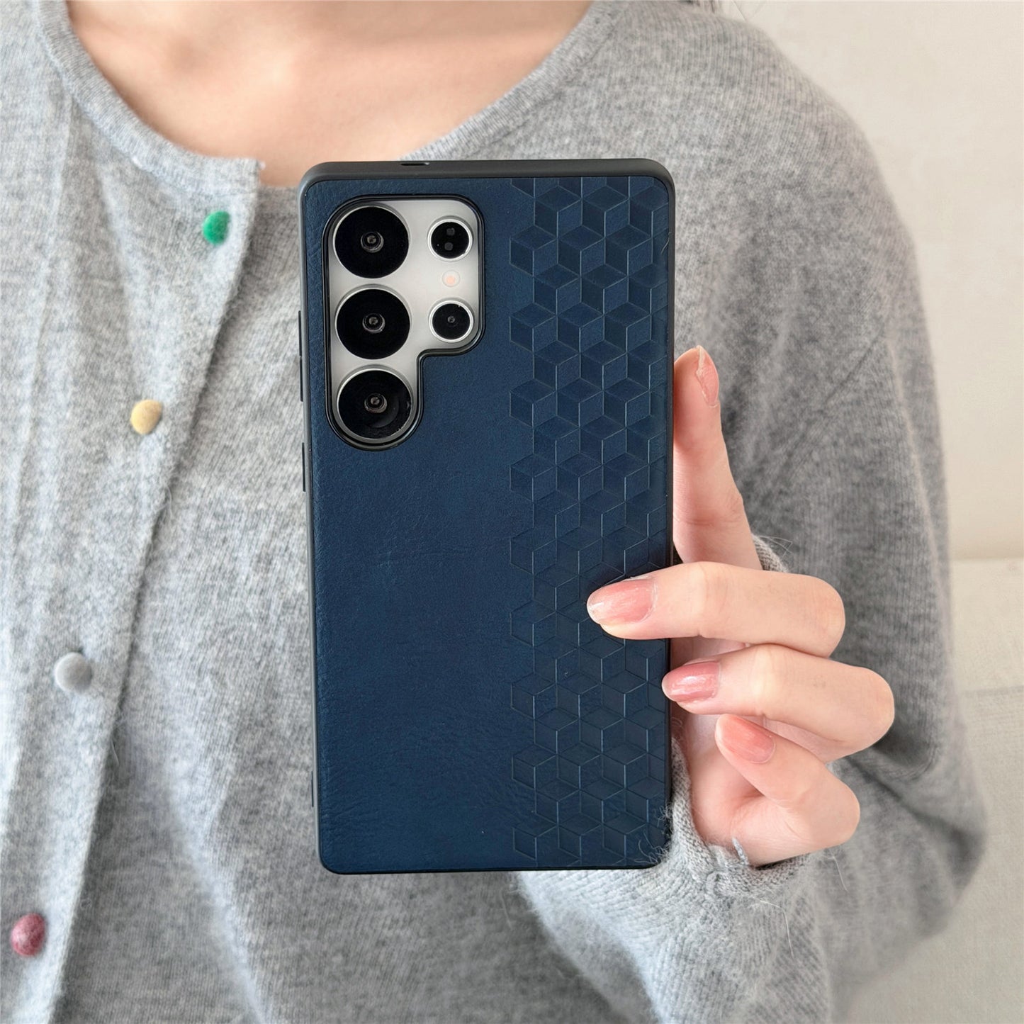 For Samsung Galaxy S26 Ultra Magnetic Phone Case with Grid Pattern Protective PU Leather + PC Cover