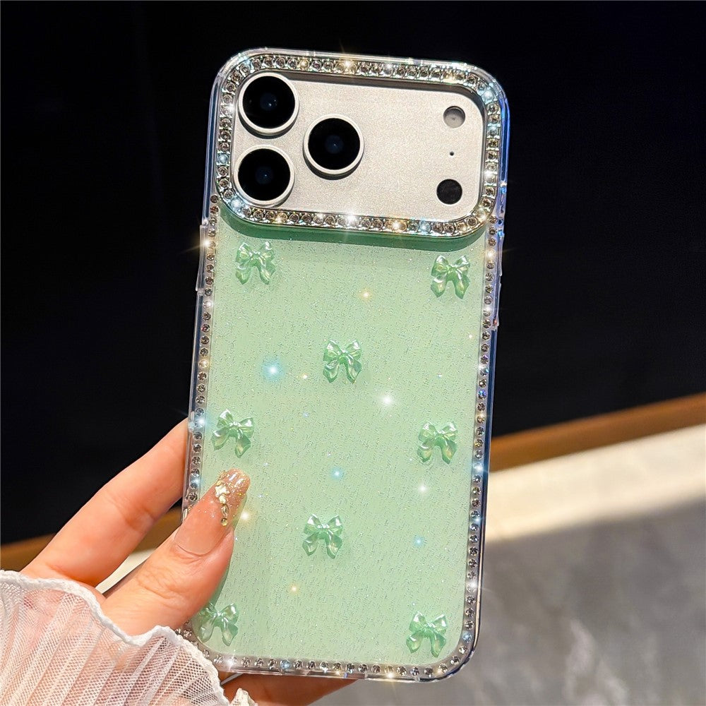 For iPhone 17 Pro Case Rhinestone Aurora Butterfly Bow Glitter TPU + PC IMD Phone Cover