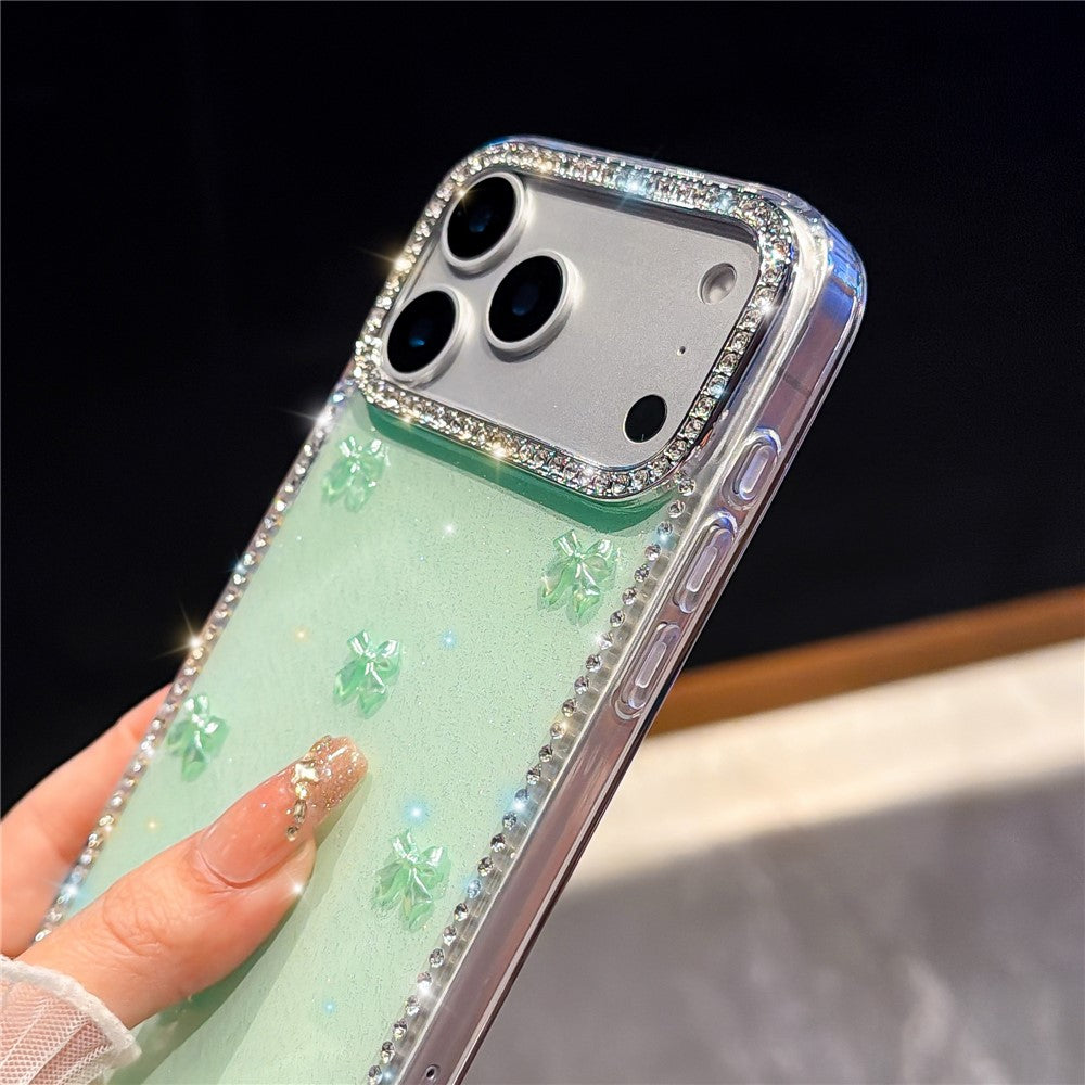 For iPhone 17 Pro Case Rhinestone Aurora Butterfly Bow Glitter TPU + PC IMD Phone Cover