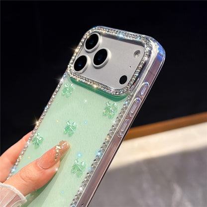 For iPhone 17 Pro Case Rhinestone Aurora Butterfly Bow Glitter TPU + PC IMD Phone Cover