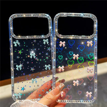 For iPhone 17 Pro Case Rhinestone Aurora Butterfly Bow Glitter TPU + PC IMD Phone Cover