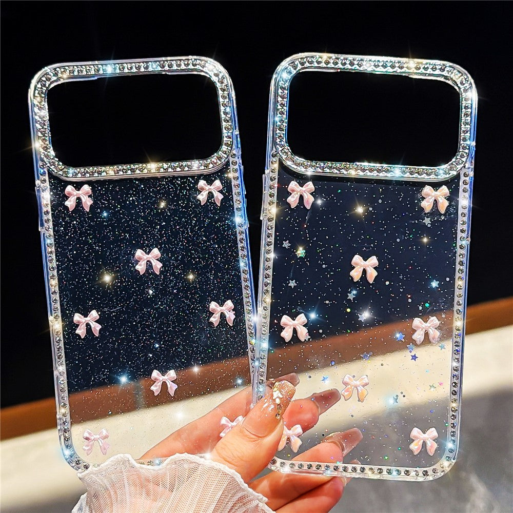For iPhone 17 Pro Case Rhinestone Aurora Butterfly Bow Glitter TPU + PC IMD Phone Cover