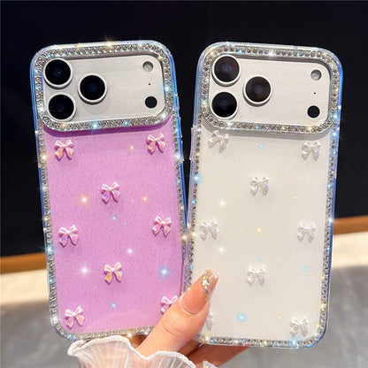For iPhone 17 Pro Case Rhinestone Aurora Butterfly Bow Glitter TPU + PC IMD Phone Cover
