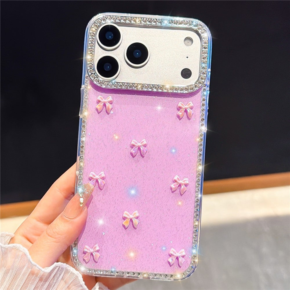 For iPhone 17 Pro Case Rhinestone Aurora Butterfly Bow Glitter TPU + PC IMD Phone Cover