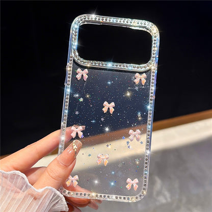 For iPhone 17 Pro Case Rhinestone Aurora Butterfly Bow Glitter TPU + PC IMD Phone Cover